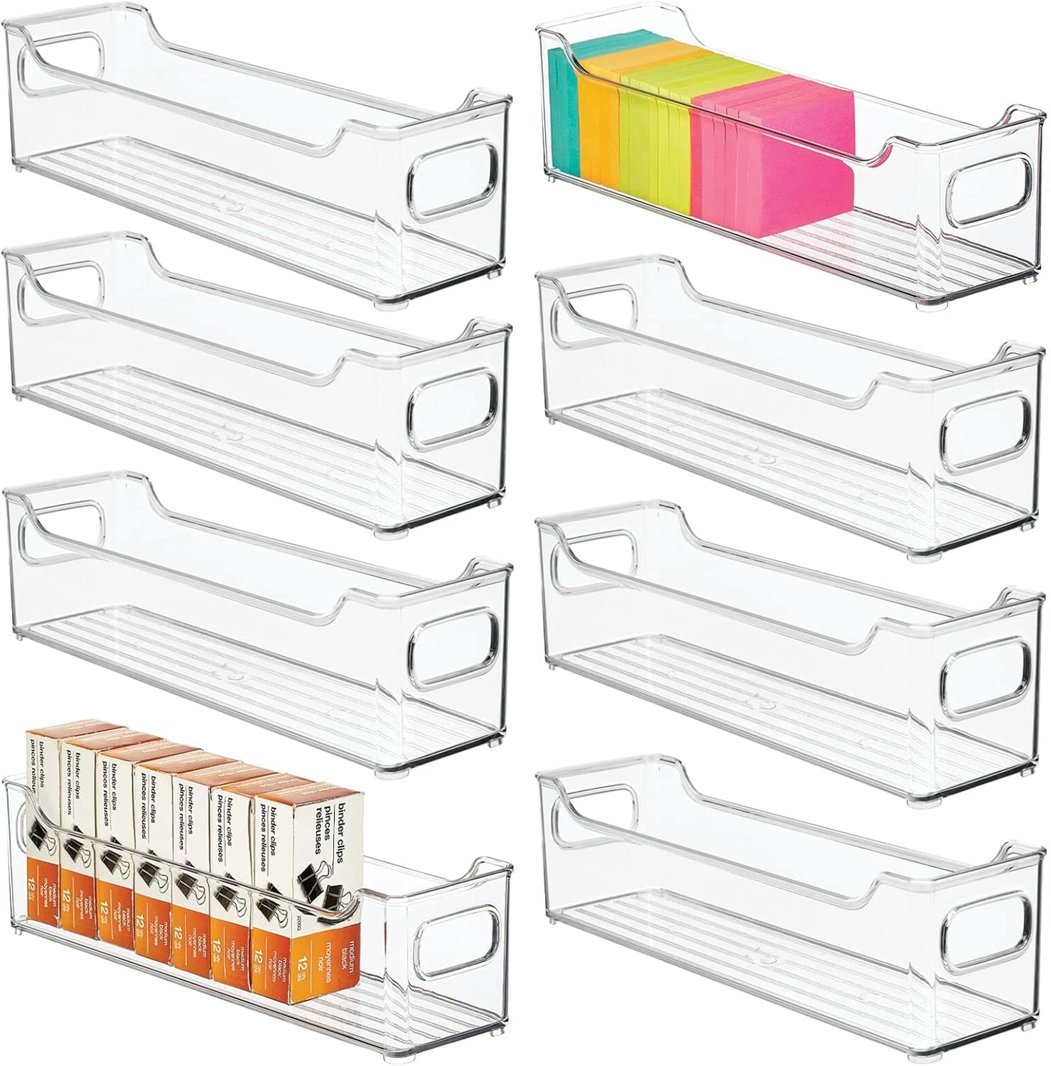 mDesign Plastic Rectangular Stackable Long Storage Container, Side Dip Organizer Bin w/Handles for Office, Filing Cabinet, Shelf, Desk