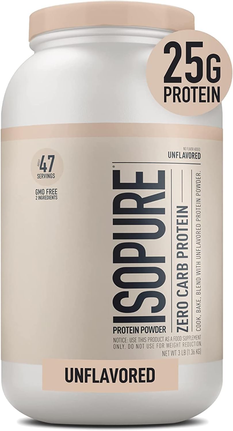 Isopure Protein Powder, Whey Protein Isolate Powder, 25g Protein, Zero Carb & Keto Friendly, No Added Colors/Flavors/Sweeteners