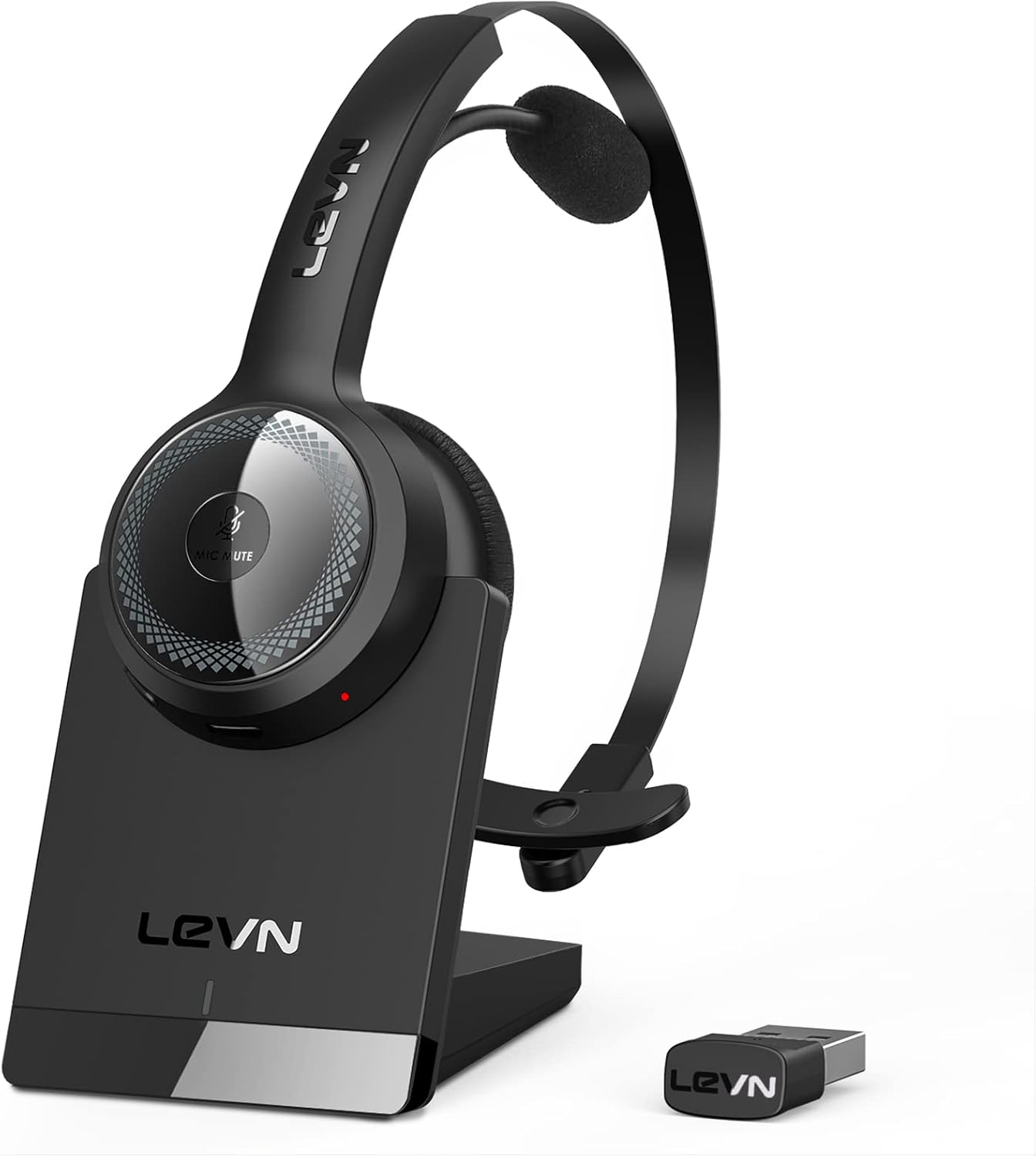 LEVN Bluetooth 5.0 Headset, Wireless Headset with Microphone (AI Noise Cancelling), 35Hrs Bluetooth Headphones with USB Dongle for PC