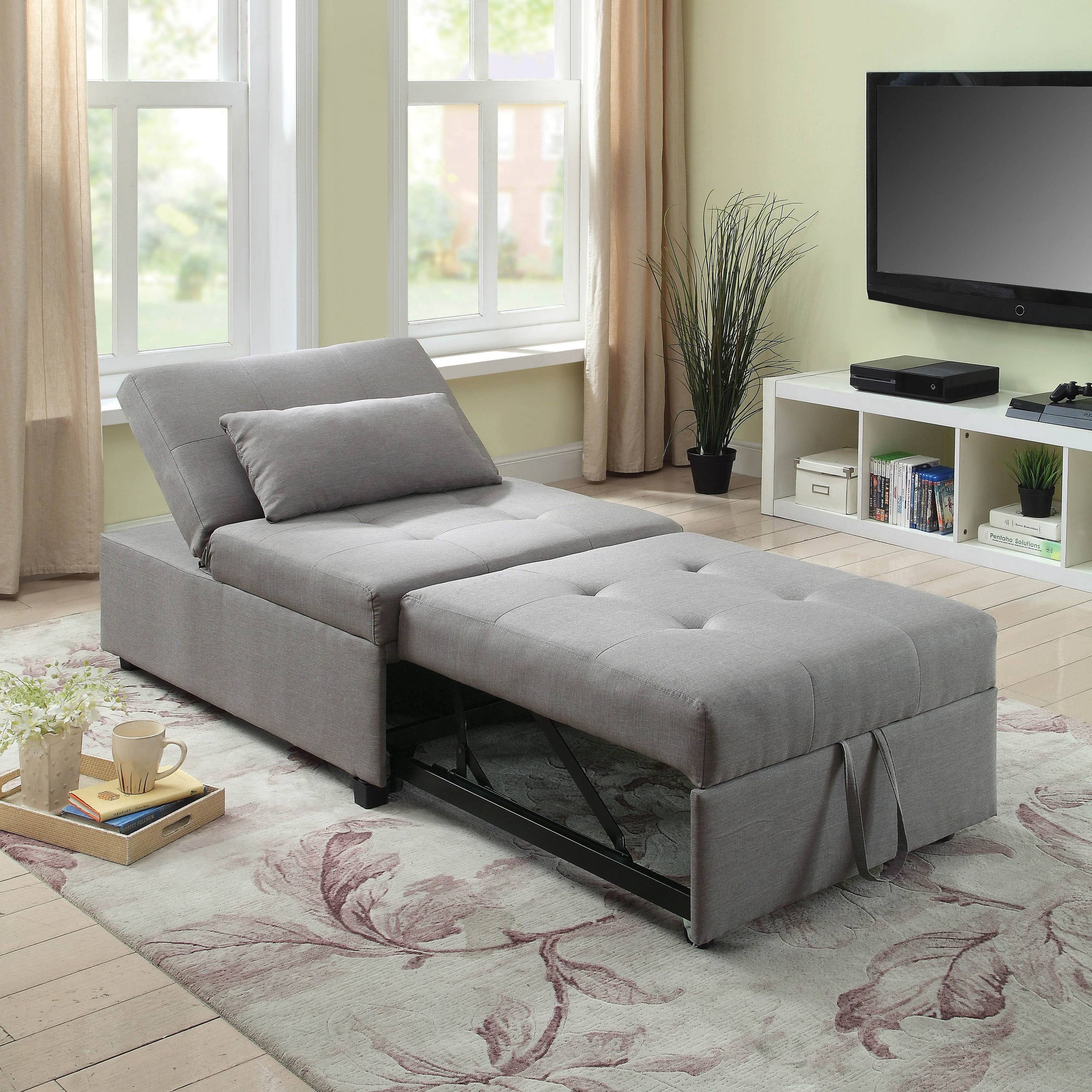 Furniture of America Jave Modern Linen Fabric Convertible Futon Chair - Grey