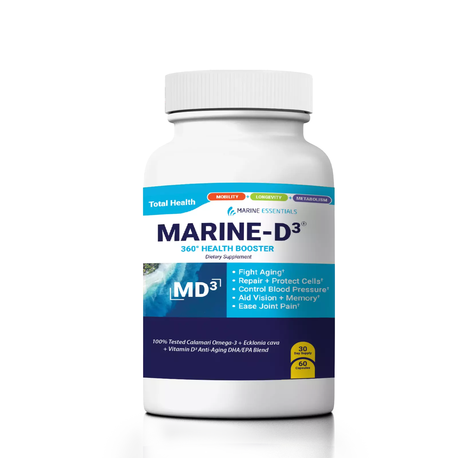 MARINE ESSENTIALS | Marine-D3 | Anti-Aging | Omega-3 | 1 Bottle (60 Capsules) - Kansas Nuitrition - HNZSDS