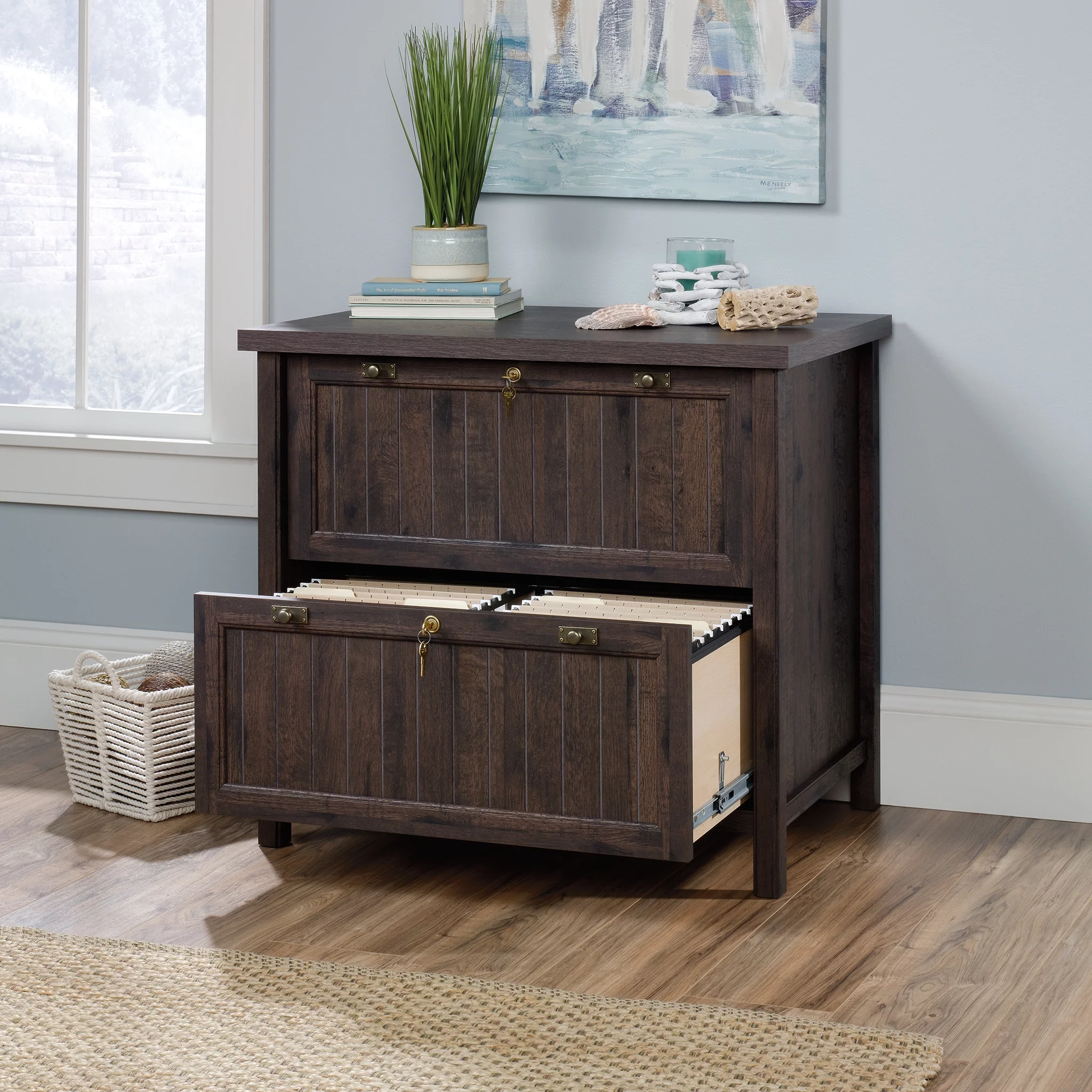 Sauder Costa Lateral File Cabinet, Coffee Oak Finish