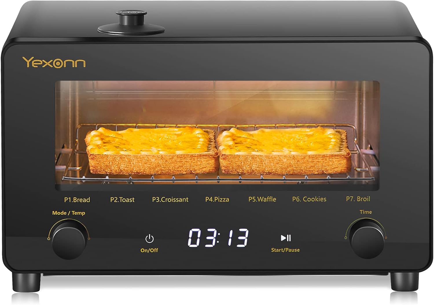 YEXONN 8-in-1 Convection Oven Countertop, Air Fryer Steam Toaster Oven 10L Graphite Black