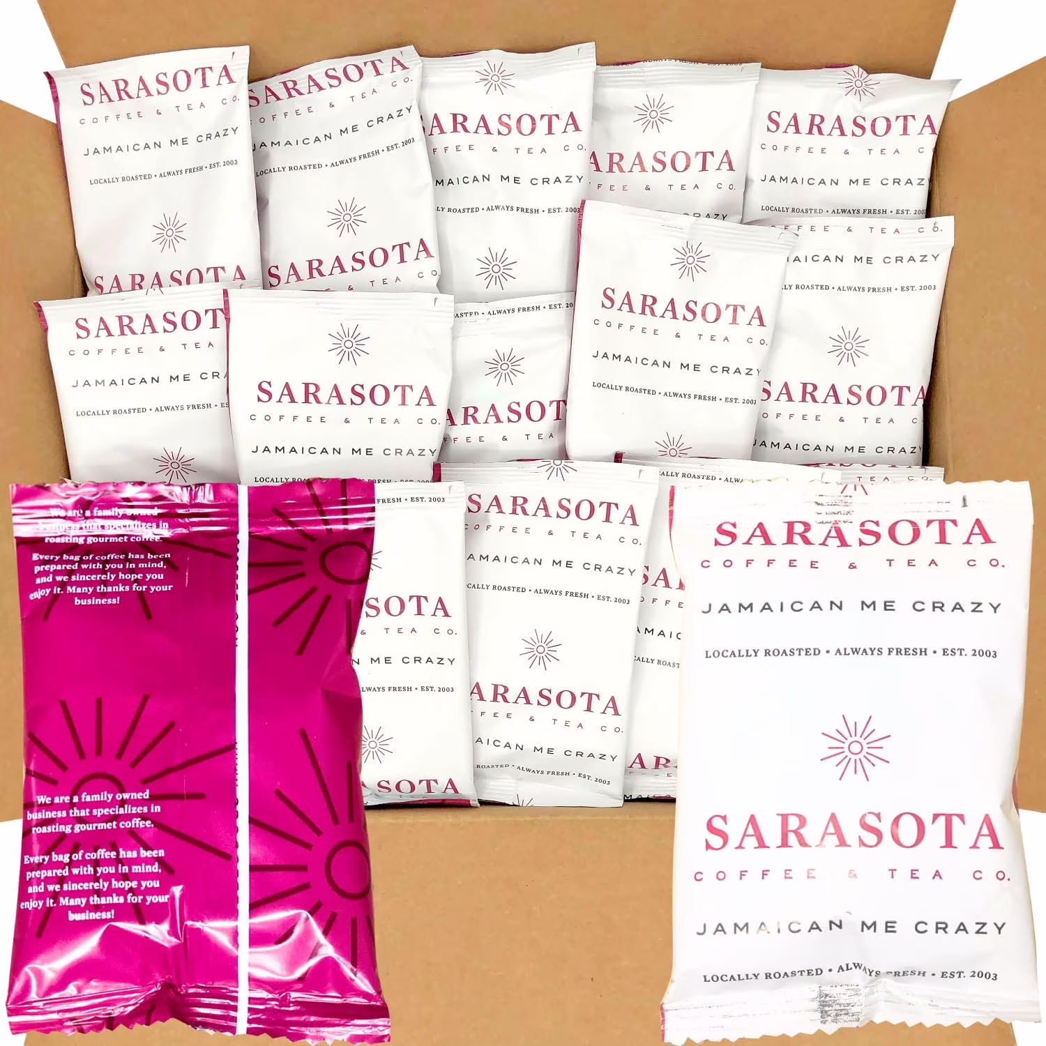 Jamaican Me Crazy Ground 2 oz Coffee Packets, Pre Measured Coffee Packs for 12 Cup Coffee Maker, Medium Roast, 2 Oz Bags, Pack of 36