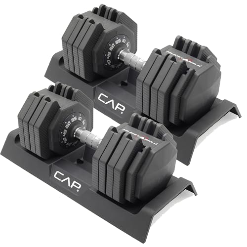 CAP Barbell ADJUSTABELL Adjustable 55 lb Hex Dumbbell Weights - Singles & Pairs | Multiple Handle Options