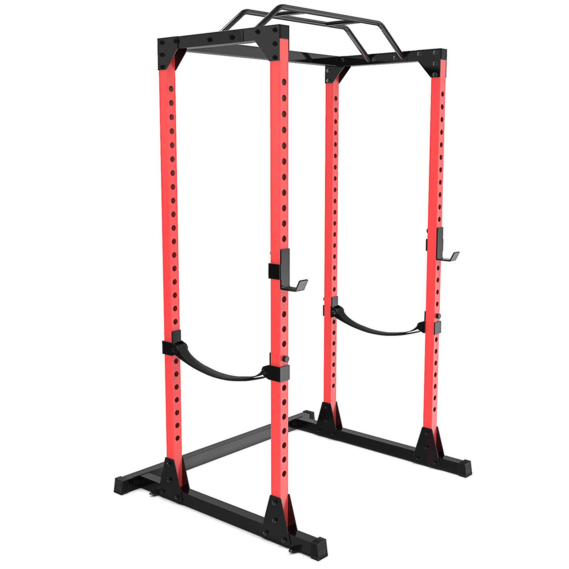 Synergee Power Rack Black u0026 Red Steel Squat Cage with Pull Up Bar