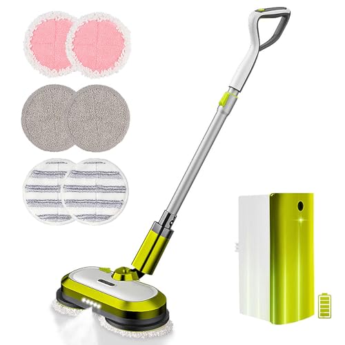 Cordless Electric Mop, Electric Spin Mop with LED Headlight and Water Spray