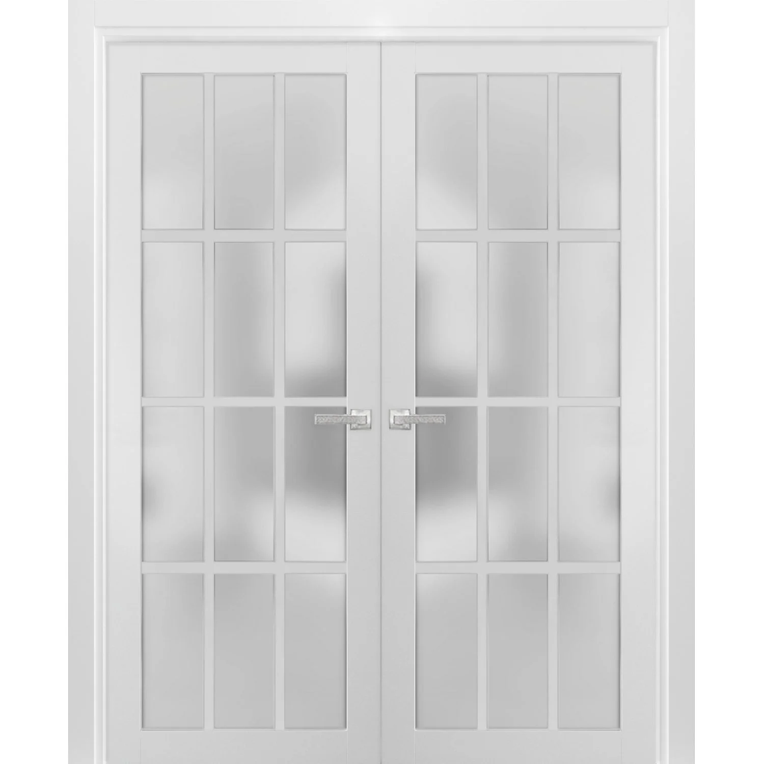 Solid French Double Doors 48 x 80 inches Frosted Glass 12 Lites