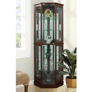 Andver Mills Lit Curio Corner Cabinet Wood Antique Display Case Glass Shelving Unit Walnut
