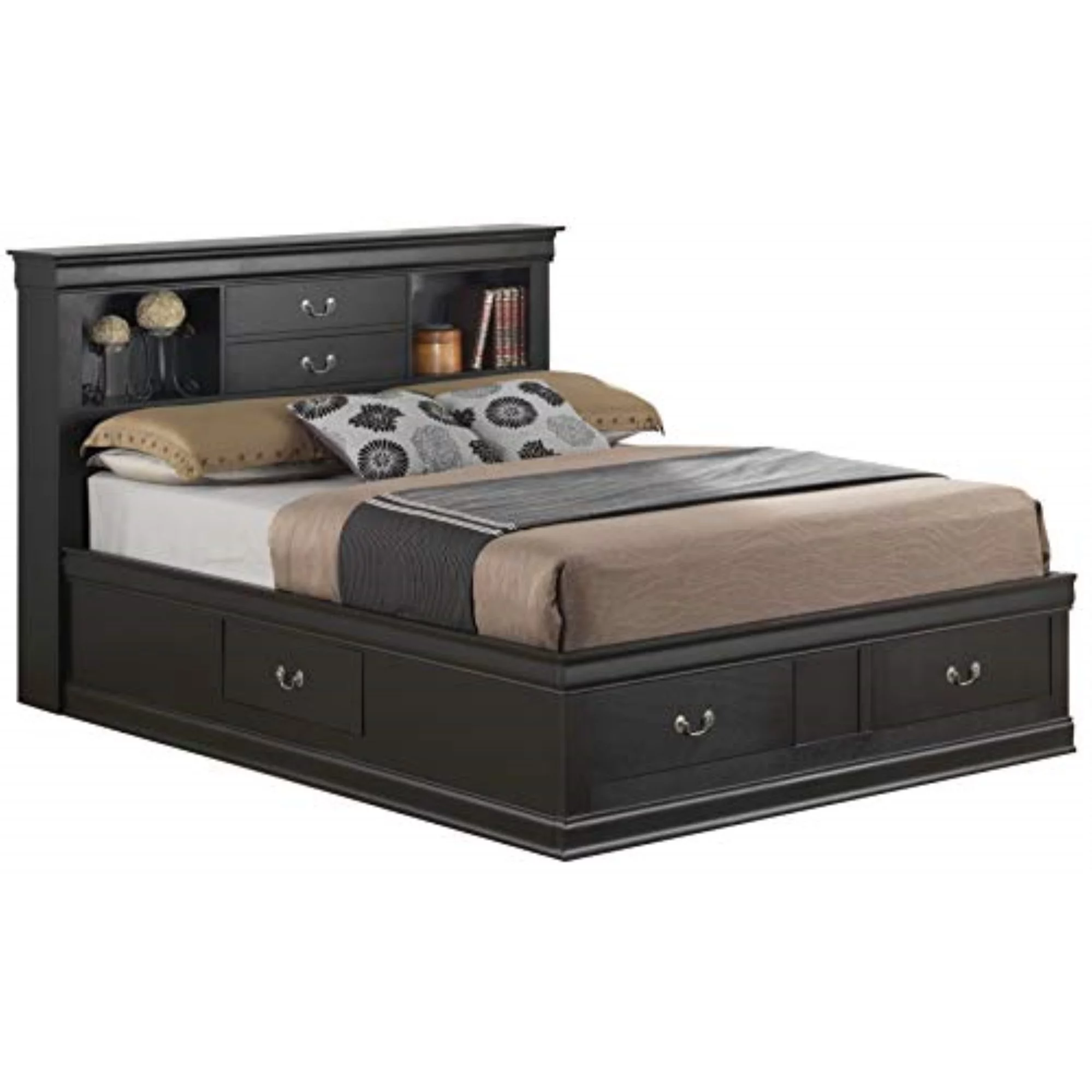 Glory Furniture Louis Phillipe King Storage Bed in Black