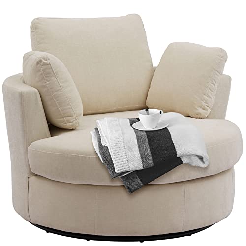42" W Chenille Swivel Barrel Chair Swivel Accent Sofa with 3 Pillows, 360 Degree Loveseat Modern Oversized Arm Chair Cozy Club Chair for Bedroom