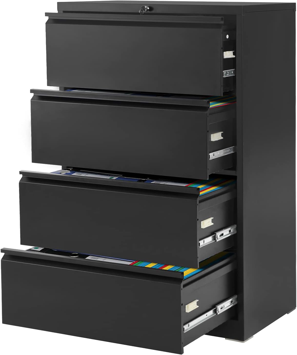 4 Drawer Lateral File Cabinet with Lock, Locking Metal lateral Filing Cabinet for Office Steel lateral File Cabinet