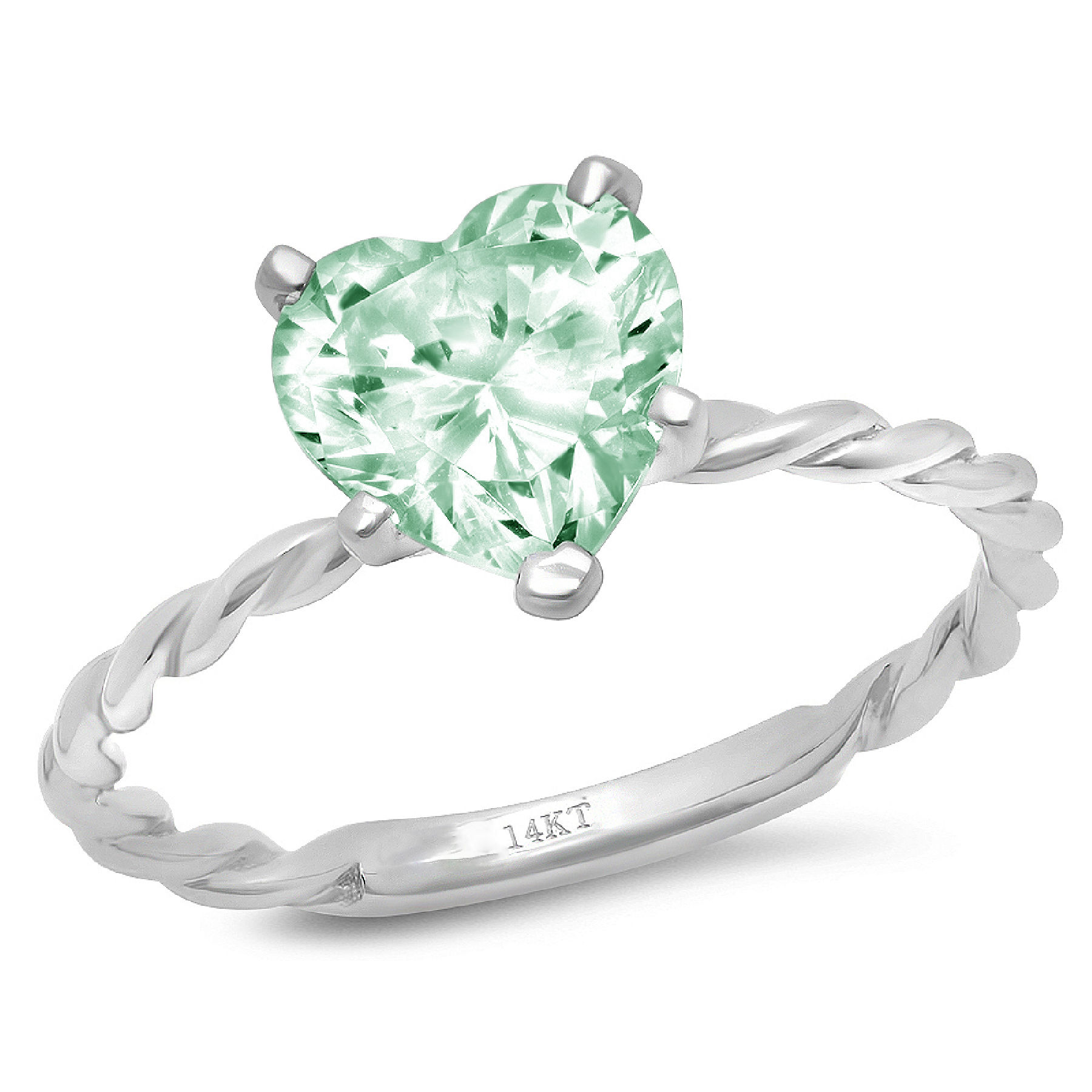 2ct Heart Cut Green Simulated Diamond 18k White Gold Engraving Statement Bridal Anniversary Engagement Wedding Solitaire Ring Size 3.5