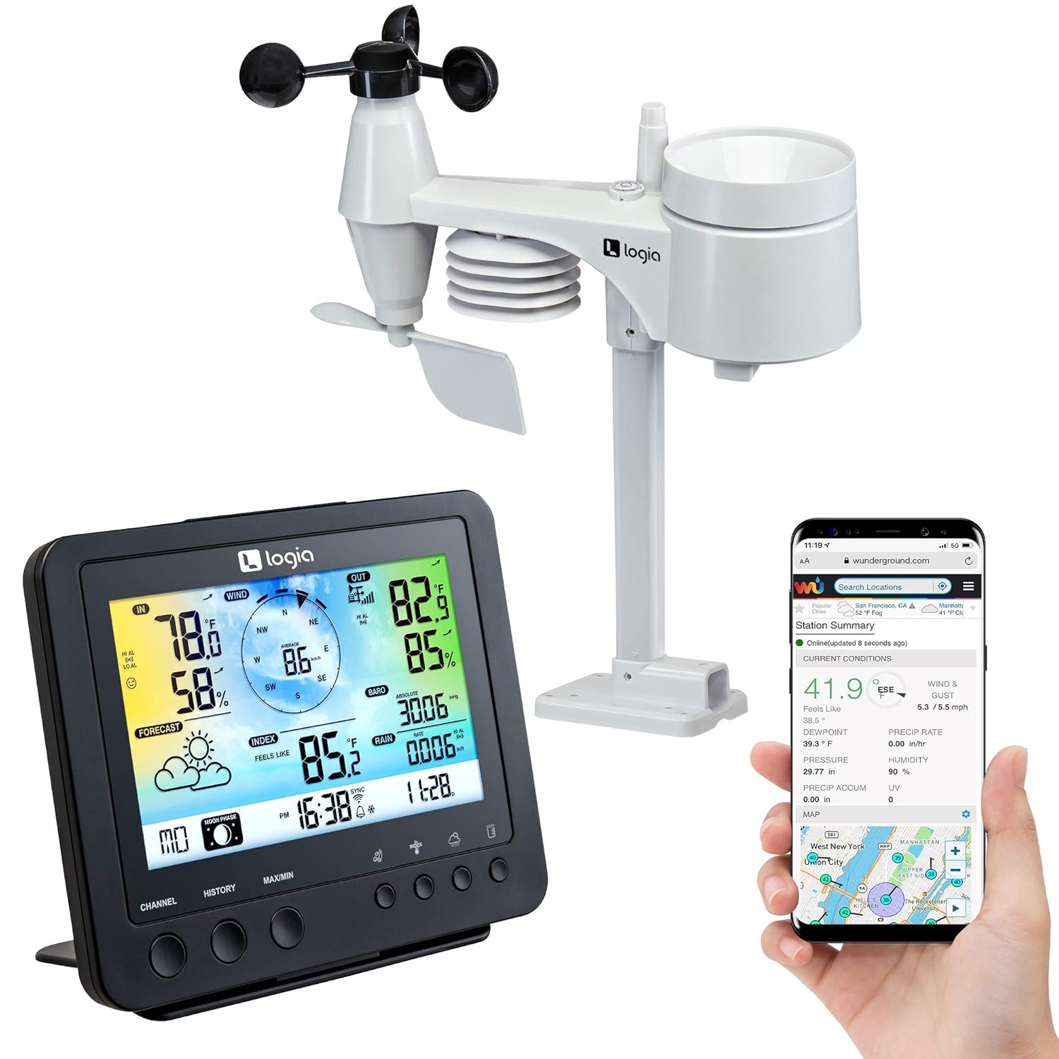 Logia 5-in-1 Wi-Fi Weather Station | Indoor/Outdoor Remote Monitoring System Shows Temperature, Humidity, Wind Speed/Direction