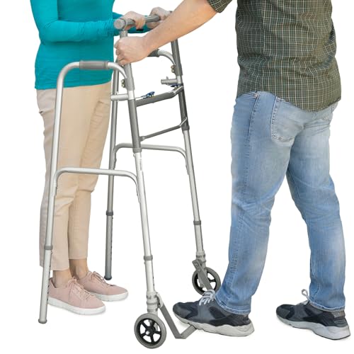 Vive Sit to Stand Walker - Rolling Stand Assist Walker for Seniors & Adults - Lightweight, Folding, Front 5" Wheels - Standing Roller for Elderly