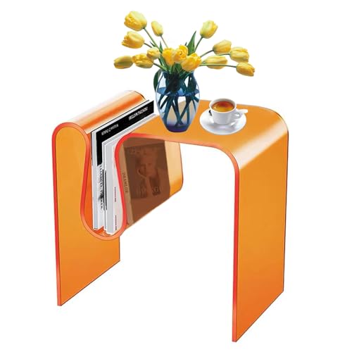 Clear Acrylic Side Table M-Shaped Acrylic End Table Small Bedroom Coffee Table for Reading, Drinking Coffee or Cocktails | 17.7 x 11.8 x 17.7inches