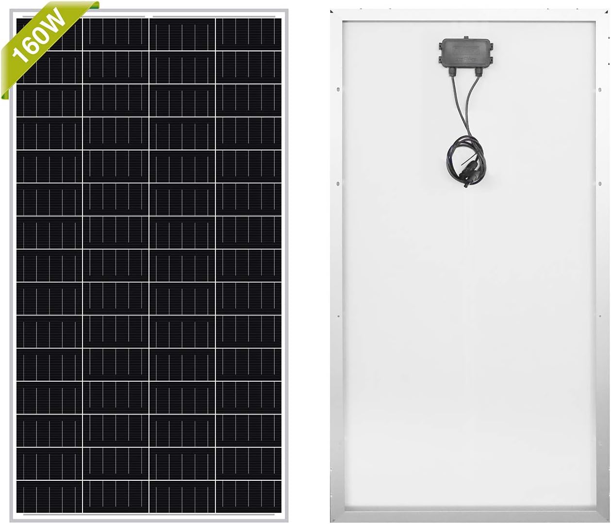 Newpowa 160W(Watt) Solar Panel Monocrystalline 12V High Efficiency PV Module 150W/160W/170W for RV Marine Boat Trailer Camper Green House Off Grid