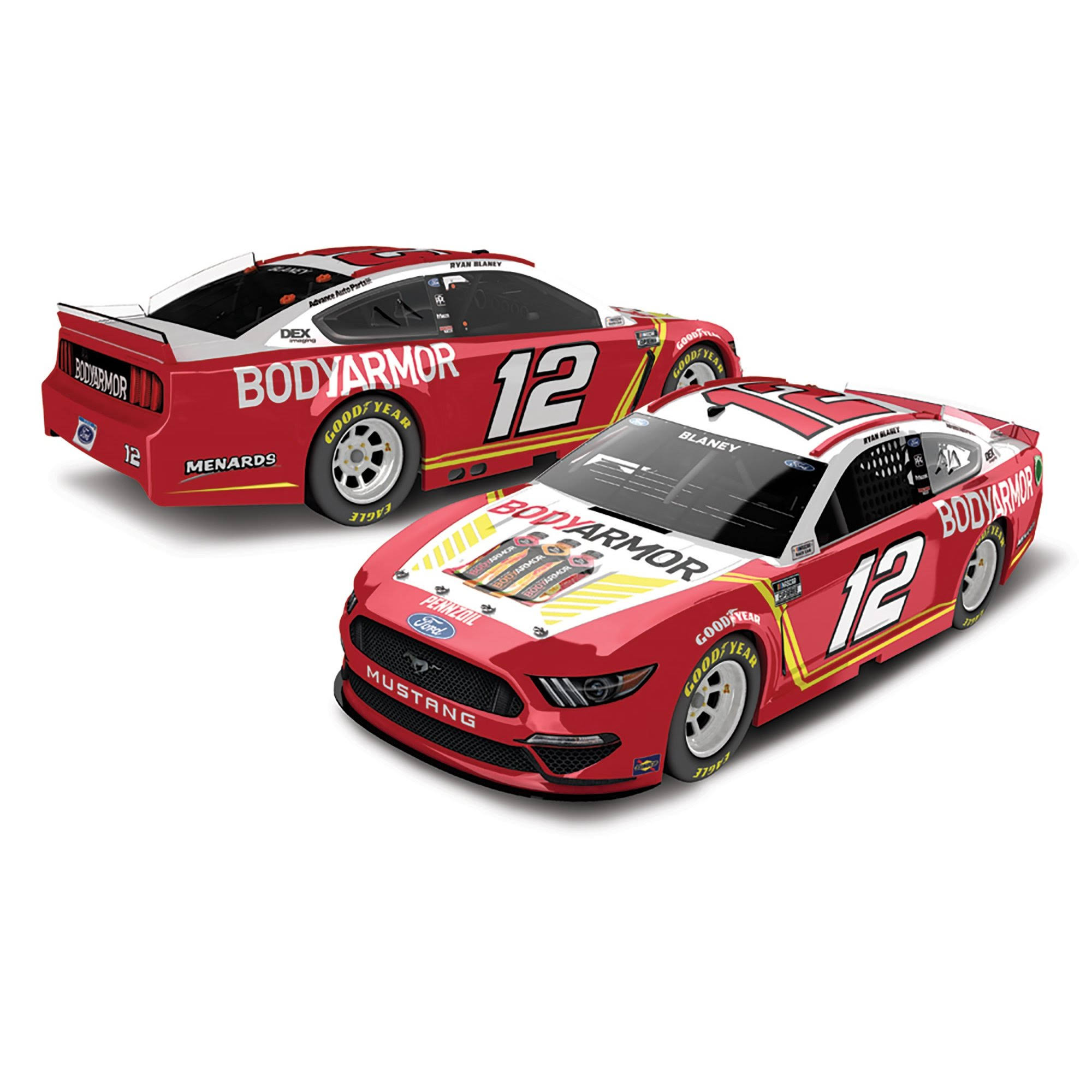 Action Racing Ryan Blaney 2021 #12 Bodyarmor 1:24 Regular Paint Die-Cast Ford Mustang