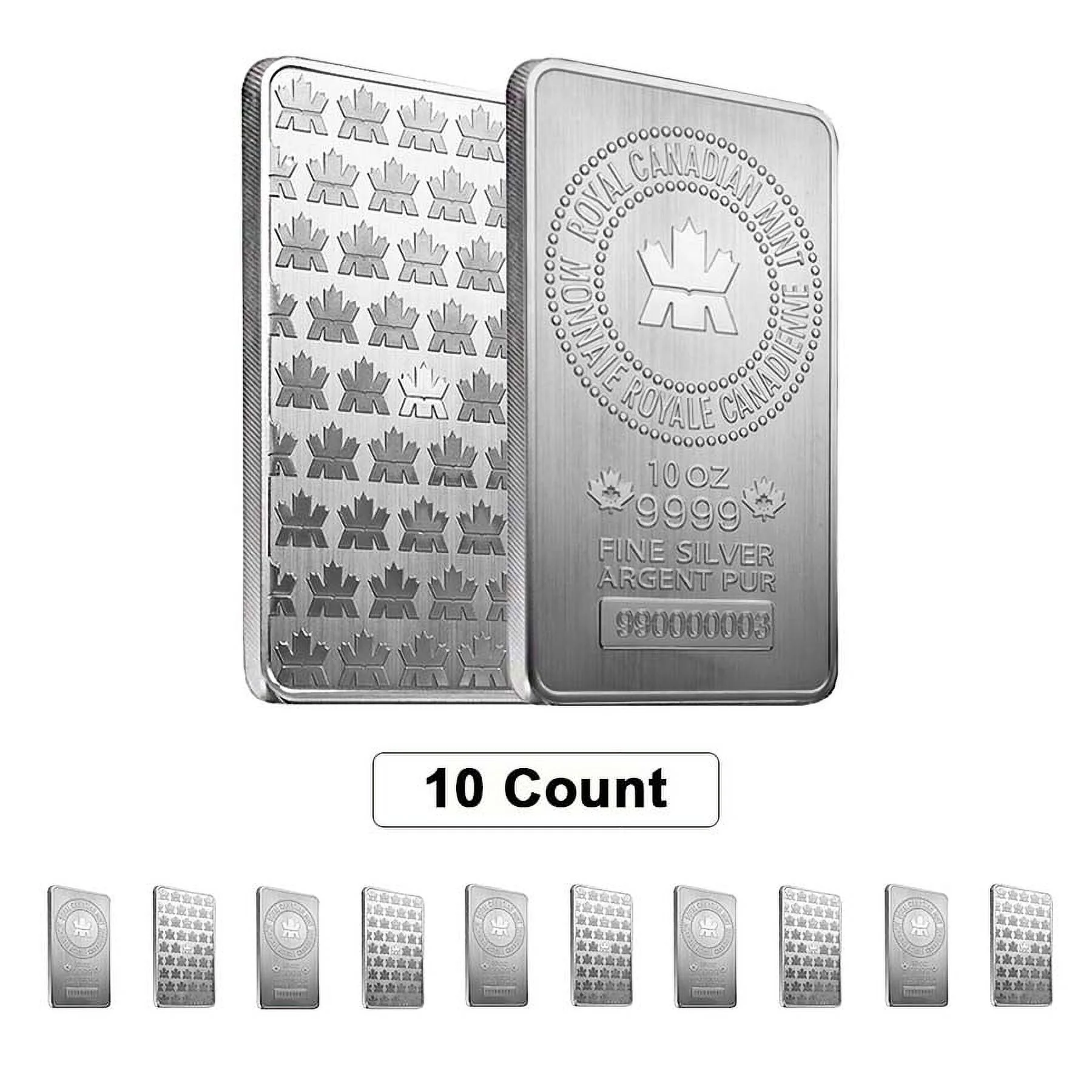 Lot of 10 - 10 oz Royal Canadian Mint (RCM) .9999 Fine Silver Bar (Sealed) - Curated Treasures Market
