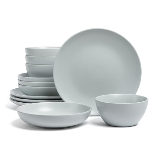 over&back Coupe Dinnerware Set - Stoneware Dishes - Comes with 4 Dinner Plates, 4 Salad Plates, 4 Cereal Bowls, and 4 Dinner Bowls