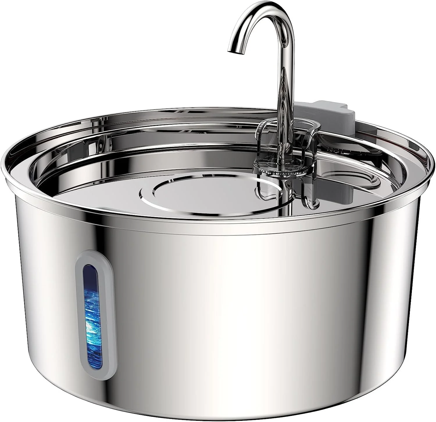 Cat Water Fountain,Stainless Steel Cat Fountain 3.2L/108oz Automatic Pet Fountain with Water Levels Window