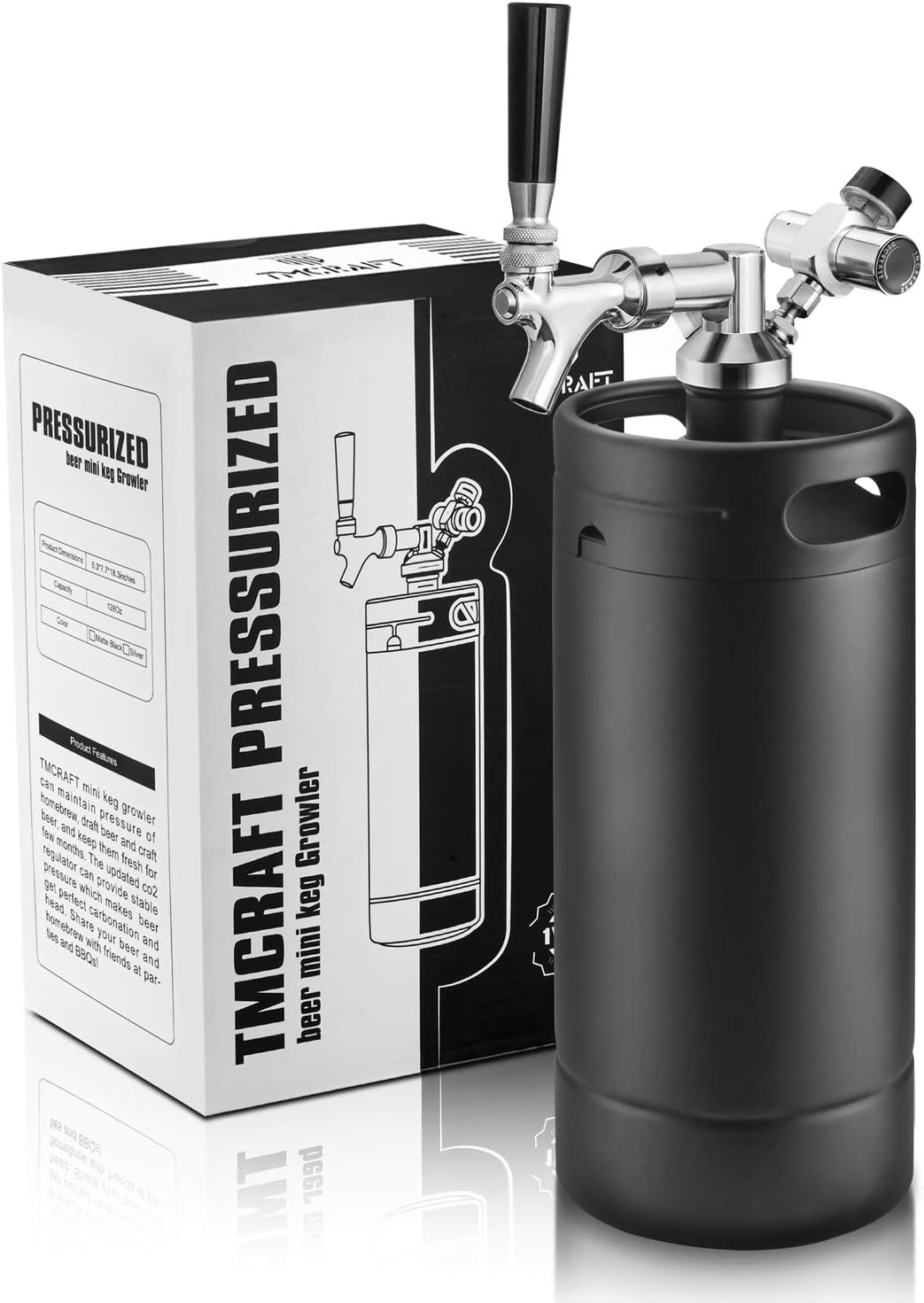TMCRAFT 128oz Growler Tap System, Pressurized Stainless Steel Mini Keg with Cooler Jacket