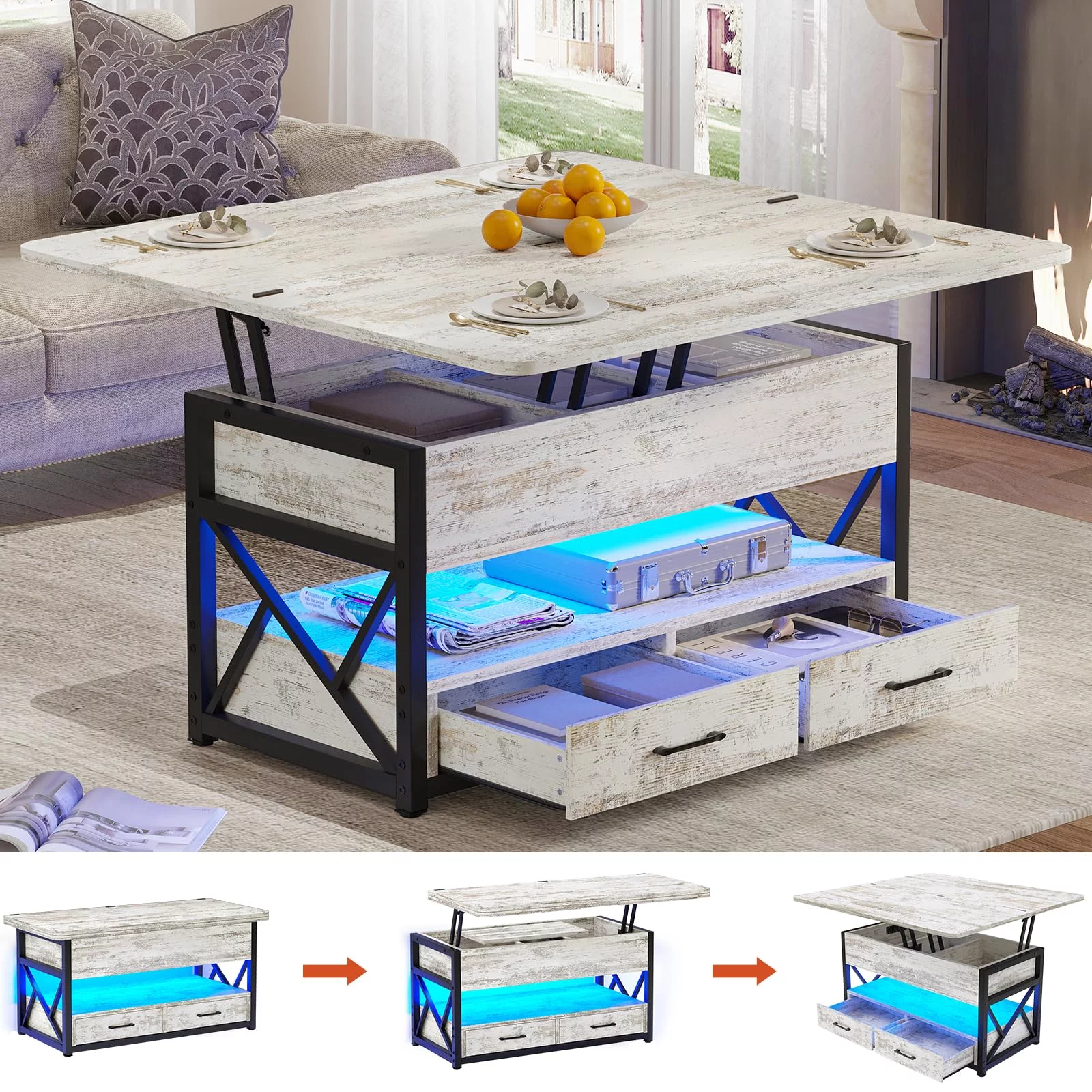 4 in 1 Coffee Tables with Storage for Living Room,40" Lift Top Coffee Table