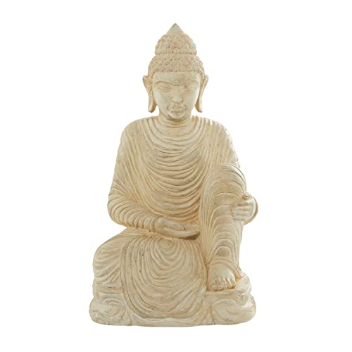 Deco 79 Magnesium Oxide Buddha Decorative Garden Sculpture Indoor Outdoor Meditating Garden Statue, Outdoor Sculpture 19" x 15" x 36", Silver