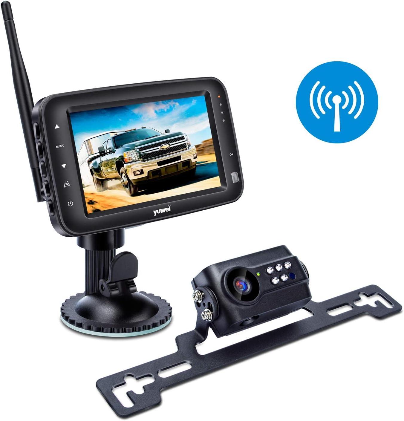 Wireless Backup Camera System, IP69 Waterproof Wireless License Plate Rear View Camera, Night Vision and 4.3 inch Wireless Monitor for Trailer, RV