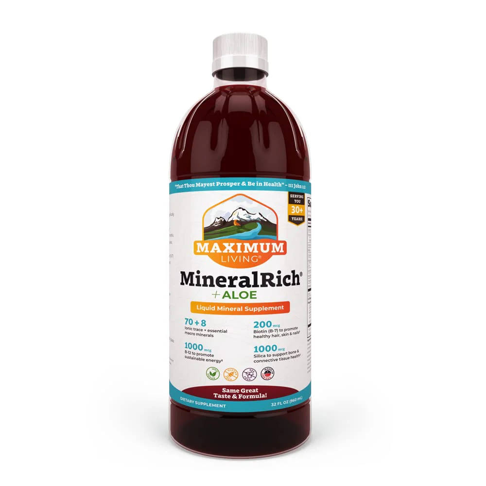 Maximum Living MineralRich Minerals Supplement with Aloe - Liquid Blend of Vitamins and Trace Minerals - 32 oz - Kansas Nuitrition - HNZSDS