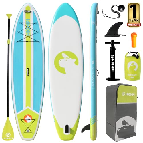Highpi Inflatable Stand Up Paddle Board Premium SUP Accessories, Backpack, Wide Stance, Surf Control, Non-Slip Deck, Leash, Paddle and Pump