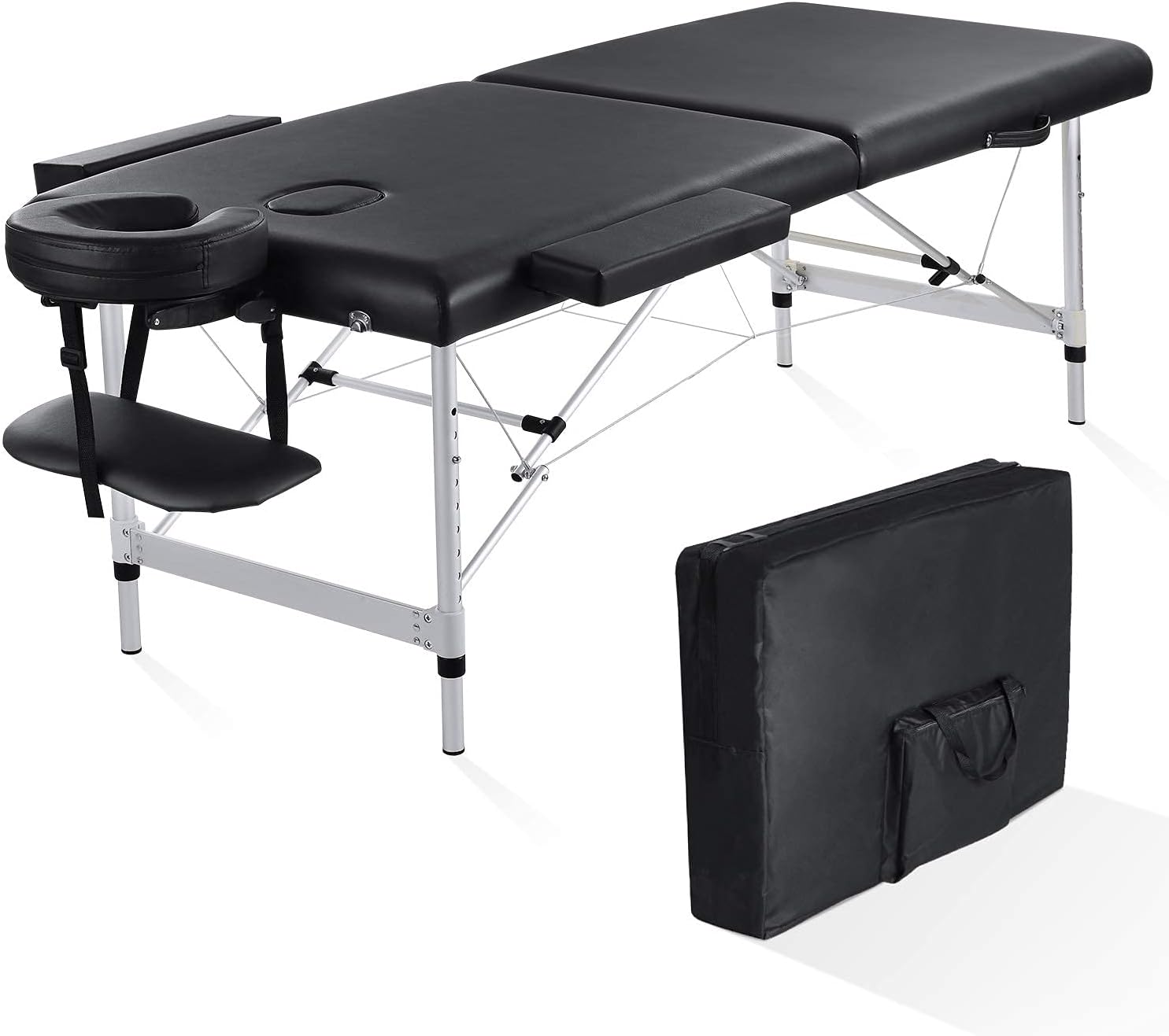 Folding Massage Table Professional Portable Massage Bed 2 Fold Extra Wide 84'' Carrying Bag & Accessories Lash Bed Aluminum Frame for Home Use
