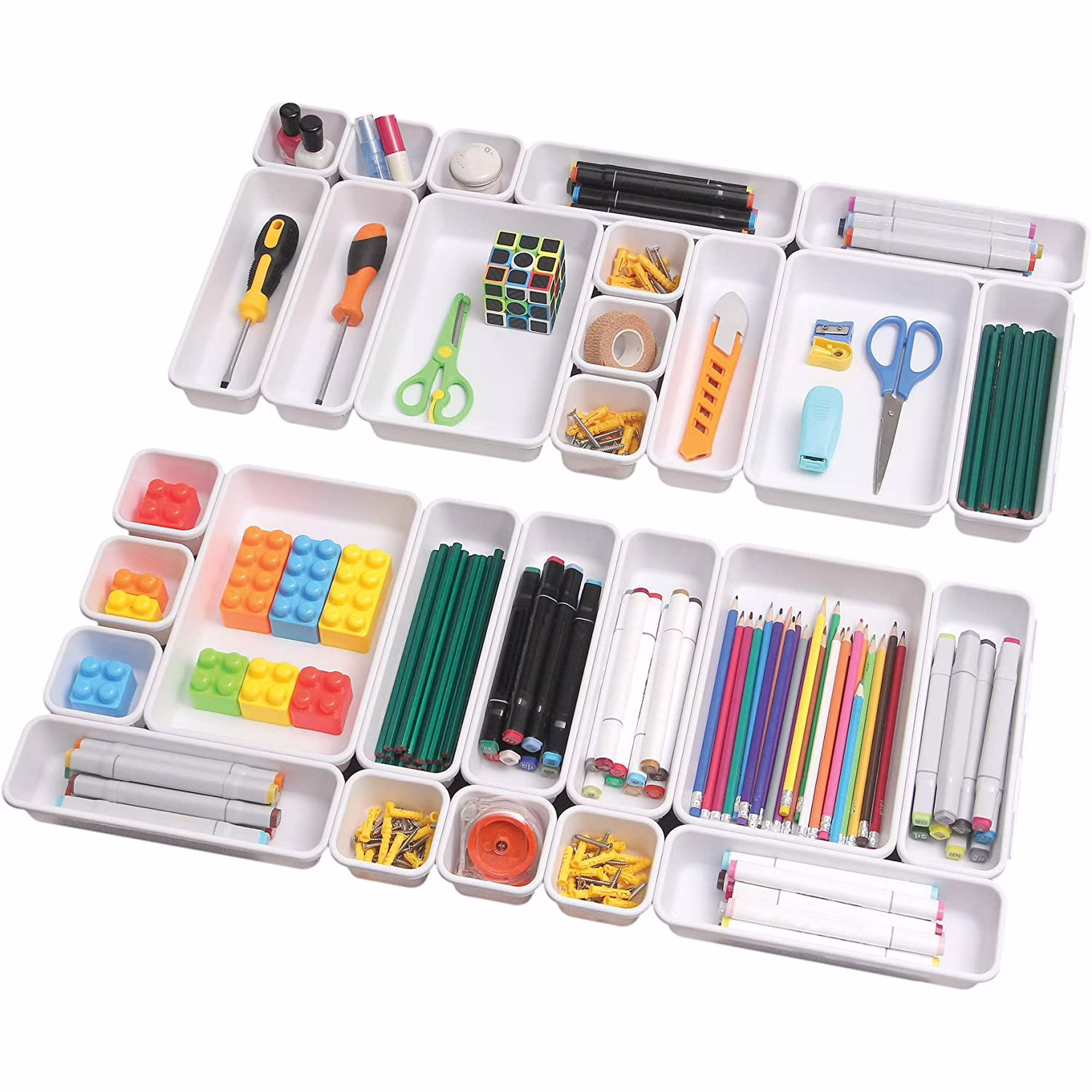dxynlzq 42 Pack Interlocking Desk Drawer Organizer Tray Dividers Plastic Shallow Narrow Drawers Organizers Separators Storage Bins Container for