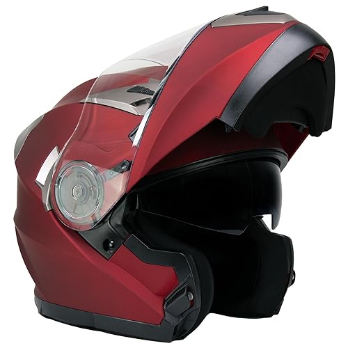 Milwaukee Helmets MPH9826DOT Ionized Flat Red Advanced Motorcycle Modular Helmet w/Drop Down Visor - Small