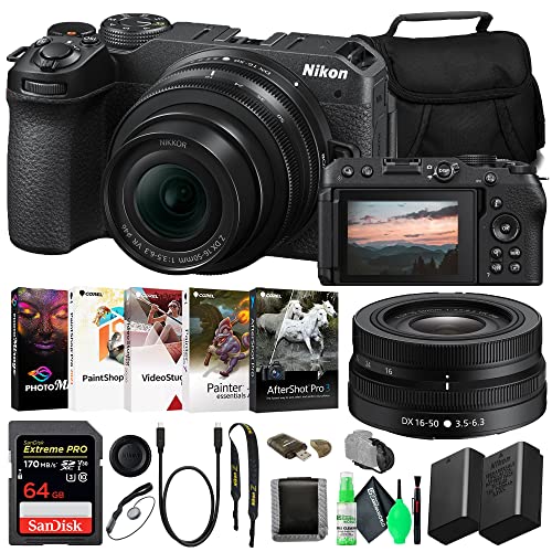 Nikon Z30 Mirrorless Digital Camera with 16-50mm Lens (1749) Bundle with 64GB Extreme PRO Card + EN-EL25 Extra Battery + Corel Photo Software +
