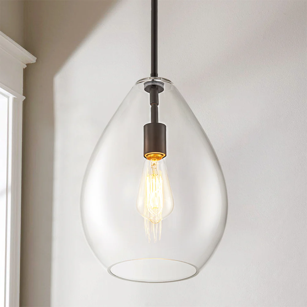 1-Light Dimmable Clear Glass Modern Olive Style Pendant (9)