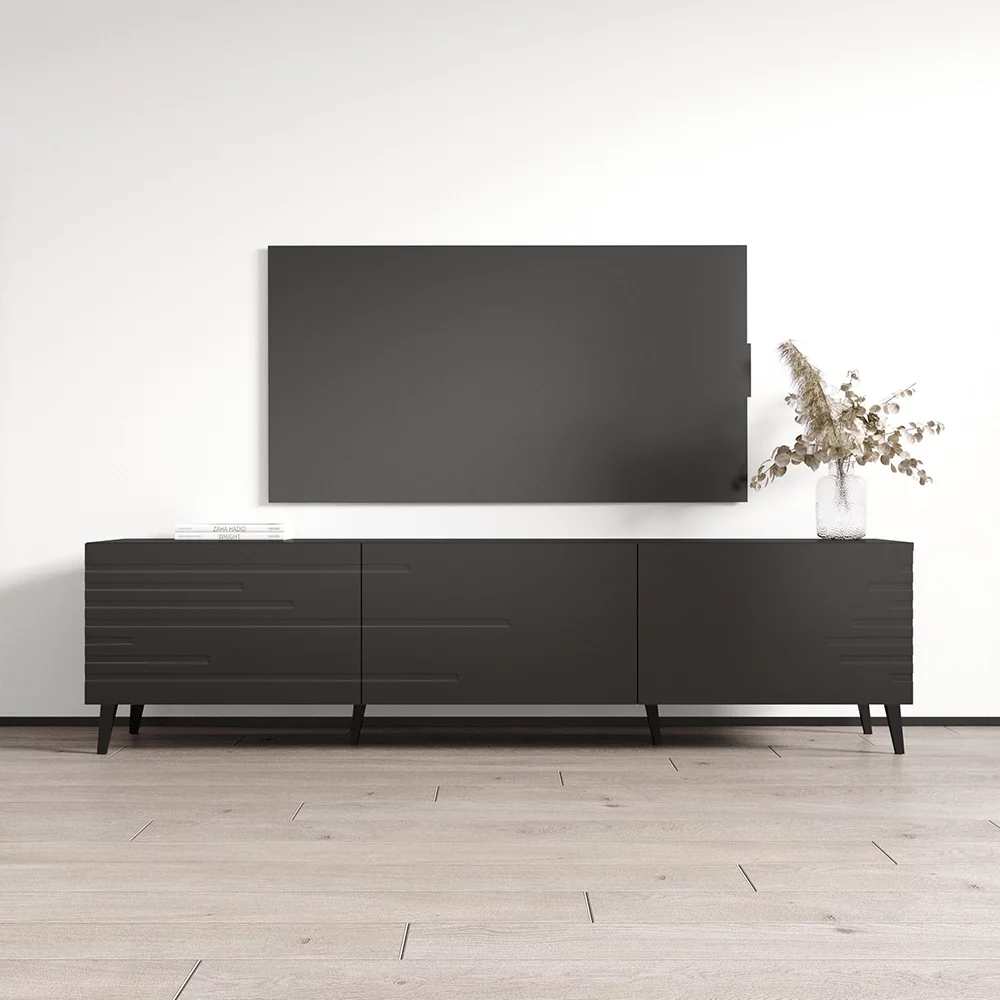 Nova 3K TV Stand for TVs up to 85", Mid-Century Modern Matte 73" Entertainment Center, TV Media Console with Storage Cabinets