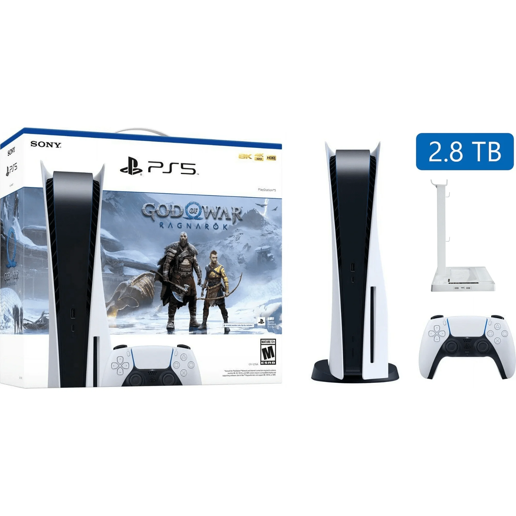 PlayStation_PS5 Video Game Console (Disc Edition) - God of War Ragnar&ouml;k Bundle - Upgraded 2.8TB PCIe Gen 4 NVNe SSD Gaming Console