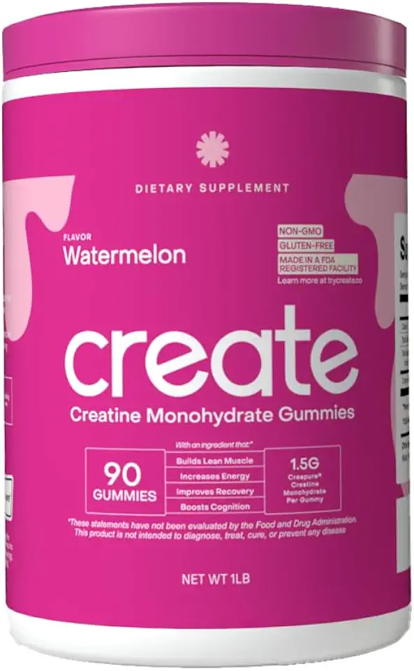Create Creatine Monohydrate Gummies for Men & Women - Boost Focus, Strength, and Endurance, Anti-Melting Formula, Vegan, Gluten-Free, Non-GMO