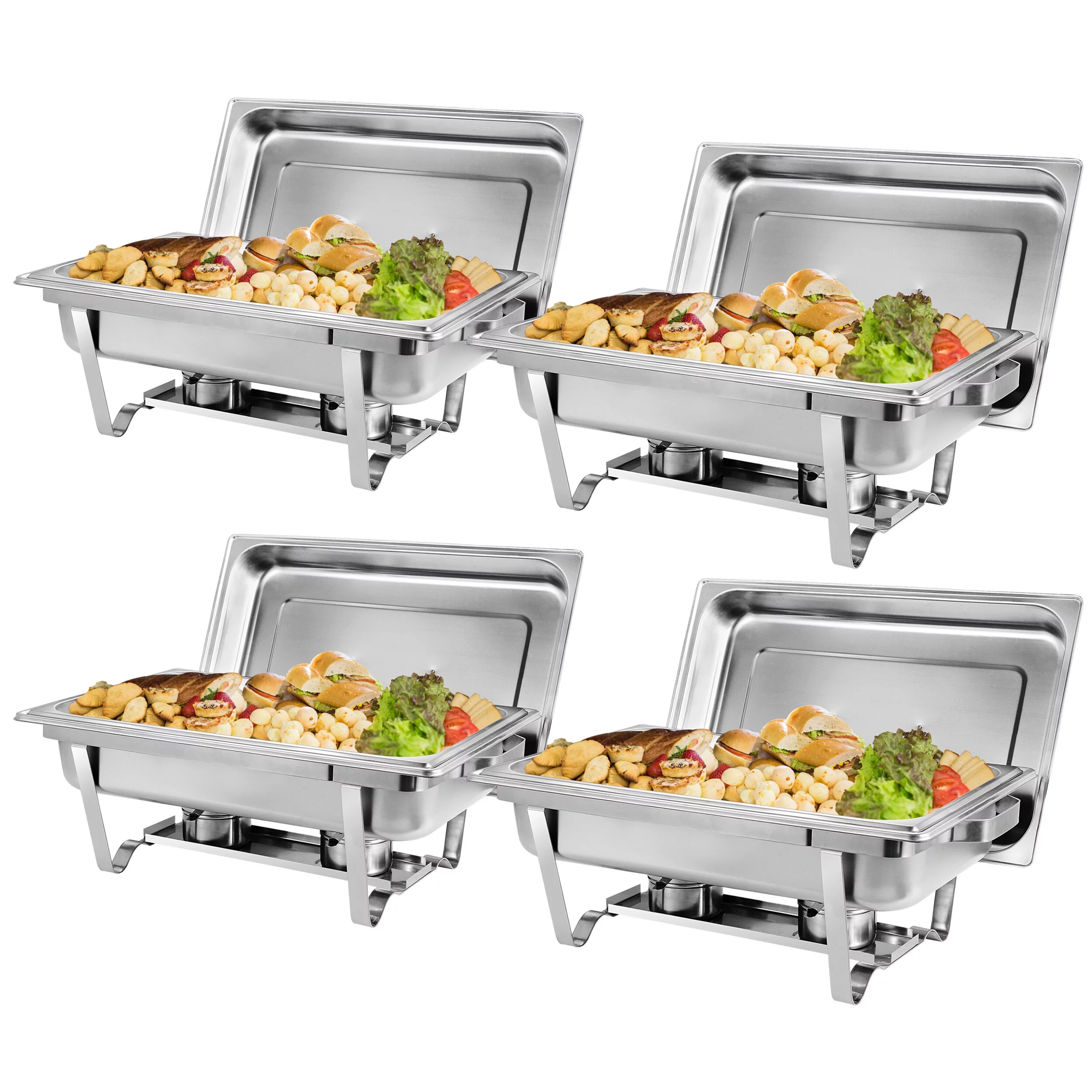 ZenSports 4 Pack 8QT Chafing Dish Full Size Buffet Set Stainless Steel Food Warmer W/ Water Pan, Silver