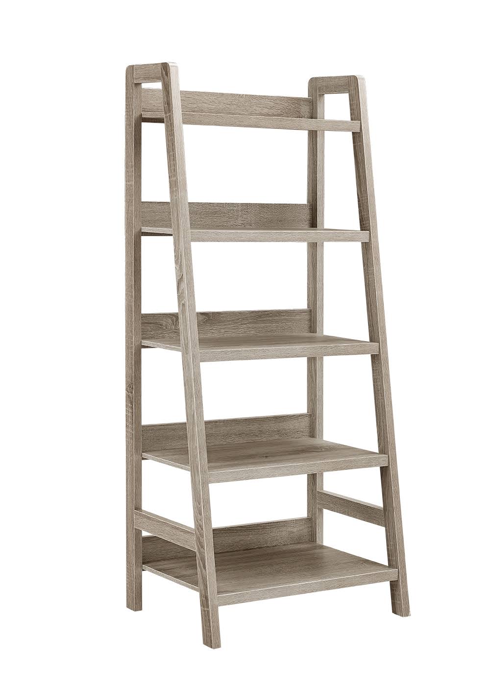 Transitional Style Wooden Ladder Bookcase with Five Shelves Gray