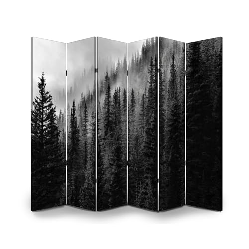 Wood Screen Room Divider Sunrise View Winter Snowy Forest from Lapland Finland Folding Screen Canvas Privacy Partition Panels Dual-Sided Wall Divider