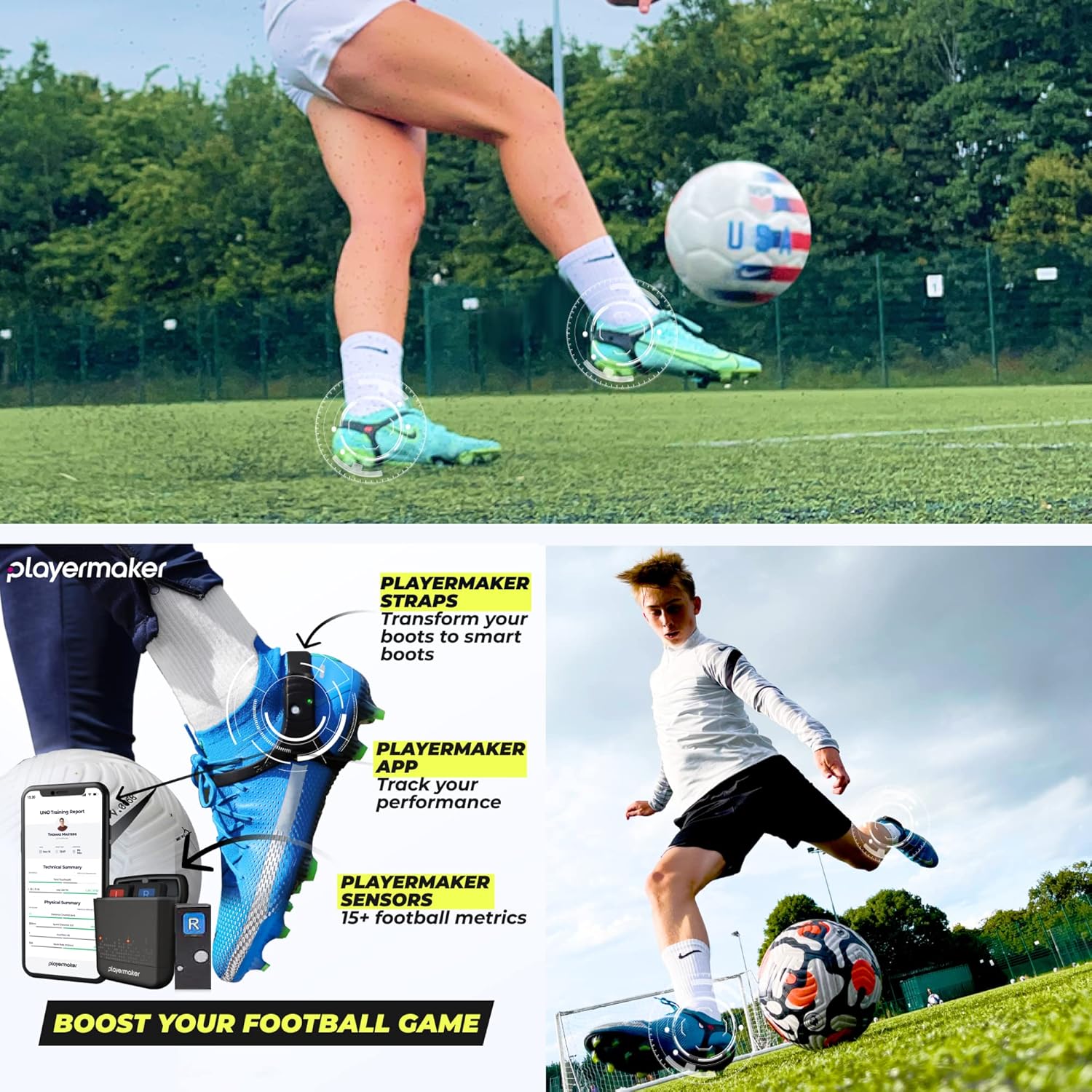 Playermaker Smart Soccer Tracker Analyzer, Measures Physical and Technical Game Activity, for Indoors and Outdoors Compatible with iOS and Android