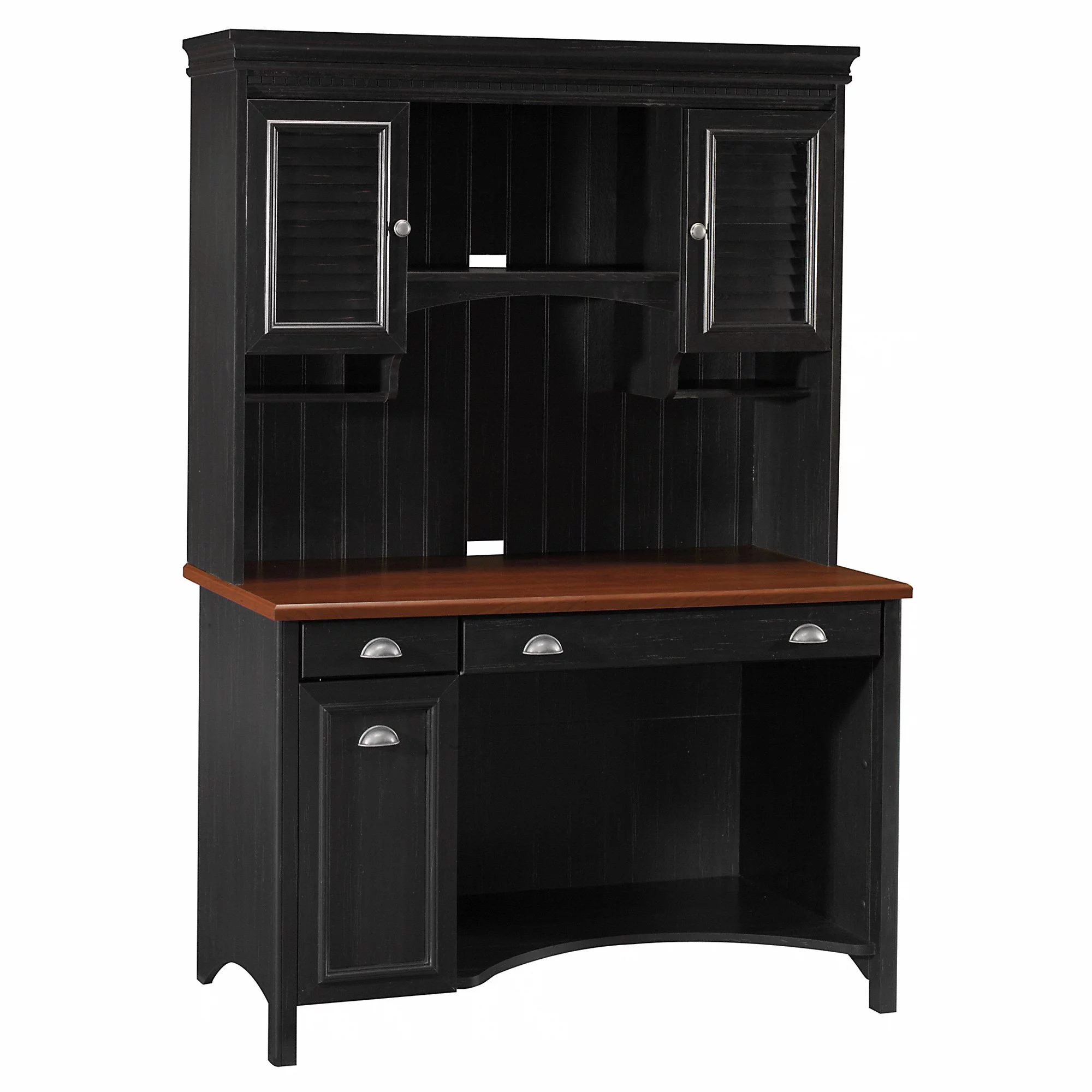 Bush Furniture Fairview Computer Desk with Hutch and Drawers in Antique Black - Curated Treasures Market