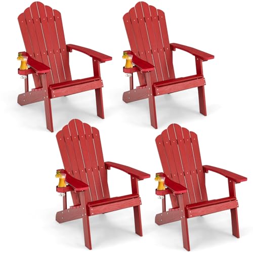 ORALNER Outdoor Adirondack Chair with Cup Holder, Plastic Resin Outdoor Deck Chair, 380 LBS Capacity, for Patio, Backyard, Porch, Balcony, Poolside