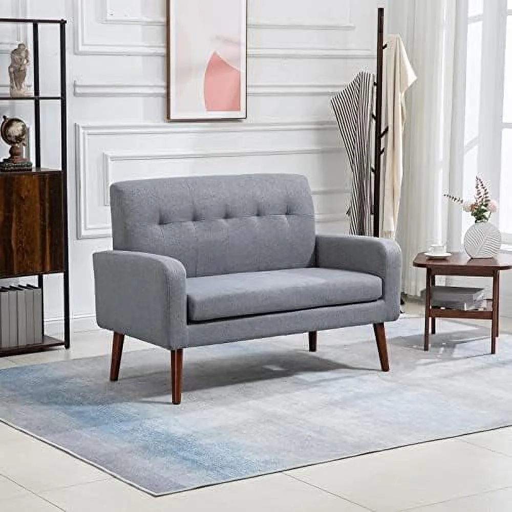 HOOMHIBIU 50'' Modern Fabric Loveseat Sofa Office Couch for Small Space  Living Room Soft Futon Small Couch for Bedroom (Grey) (M-6655)