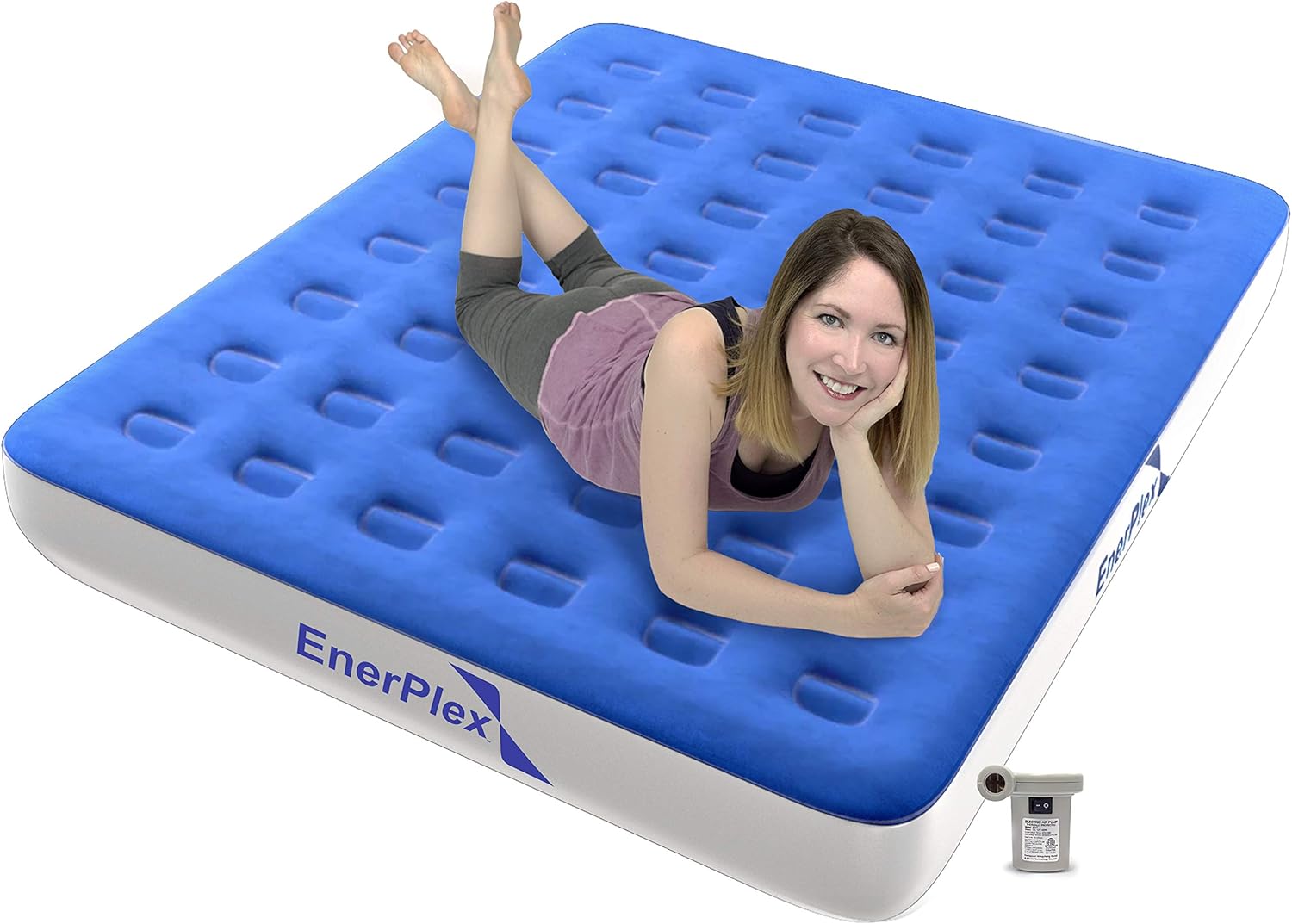 EnerPlex Never-Leak Camping Series Twin/Queen Camping Airbed with High Speed Pump Air Mattress Single High Inflatable Blow Up Bed for Home Camping