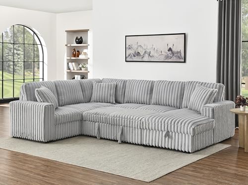 roomfitters 122 Inch Pull Out Couch, Rabbit Plush Fabric Sofa Bed with USB Ports & Comfy Upholstered