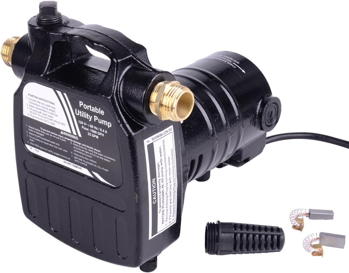 Trupow 1/2HP 1450GPH 115-Volt Cast Iron Portable Electric Power Utility Transfer Water Pump with Suction Strainer and Kits