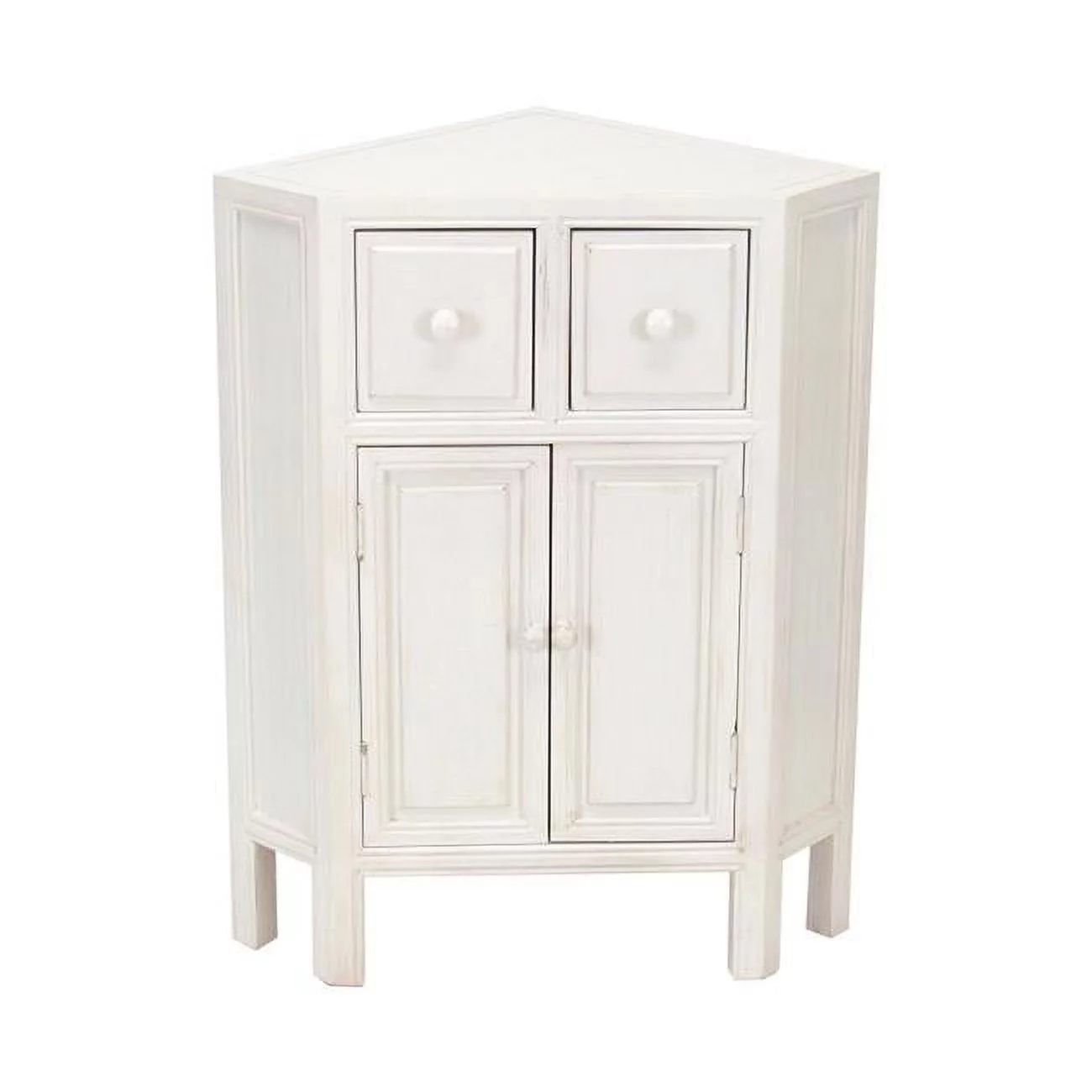 Wooden Corner Cabinet with 2 Drawers & 2 Doors, White